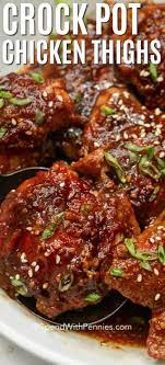 Asian Chicken Thighs Made In The Crock Pot Are An Easy And Delicious Week Chicken Thigh Recipes Crockpot Slow Cooker Chicken Thighs Chicken Slow Cooker Recipes