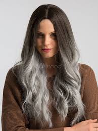 The only time sunburn is acceptable is when it is colored magnificently on your whether you live in the salon or are very low maintenance, this dark rooty blonde will work for you. Grey Hair Wigs Women Tousled Dark Roots Centre Parting Long Curly Synthetic Wigs Milanoo Com