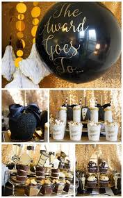Birthday Decoration Ideas At Home Black And Gold Black Tie Black And Gold Oscar Party Party Ideas Photo 10 Of 16 Oscar Party Decorations Oscars Party Ideas Hollywood Party
