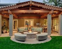 23 Roofed Back Porch With A Fire Pit And A Conversation Area Shelterness Backyard Covered Patios Backyard Backyard Patio
