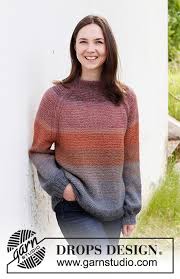 I thought it was actually crocheting yarn for a blanket. Sunsets Glow Jumper Drops 217 26 Free Knitting Patterns By Drops Design