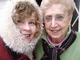 In scarf with knitter aunt