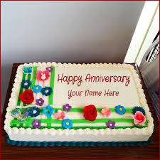 Happy anniversary (flowers design) + £0.00. Write Name On Anniversary Flowers Cake