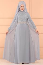 Modaselvim Abiye Gold Detay Tesettur Abiye Alm52700 Gri Basortusu Modasi Elbiseler Abaya Tarzi