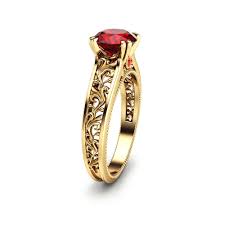 This is a cocktail ring featuring a 1.26 carat, oval brilliant, red ruby measuring 7.2x5.2mm. 14k Yellow Gold Ruby Engagement Ring Ruby Engagement Ring Art Deco Bridal Ring Unique Filigree Gemstone Ring Camellia Jewelry