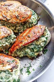 Chicken rollatini ~ chicken stuffed with spinach and a yummy cheese mixture then coat them with bread crumbs and top them with more cheese pesto & cheese stuffed chicken. Spinach Artichoke Stuffed Chicken Breast Cafe Delites