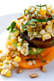 Creamed Corn With Gorgonzola Tomatoes And Pine Nuts Recipe Recipe Corn Recipes Vegetable Sides Veggie Sides