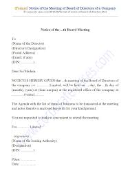 Keep in mind there is no. Notice Format Of Meeting Of Board Of Directors Board Meeting