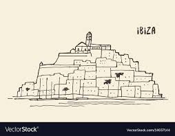 Sketch Of Ibiza Landscape Vector Image On Vectorstock In 2020 Vector Images Ibiza Landscape