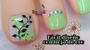 Uñas decoradas delos pies fáciles y bonitas. Nuevo Diseno De Unas Para Pie Muy Facil Para Principiantes Decoracion De Unas Pie Con Hoja De Oro Youtube