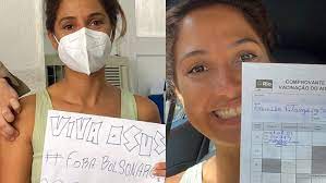 A atriz fez cartaz com foto. Camila Pitanga Leva Cartaz Fora Bolsonaro Para Tomar Vacina Contra Covid 19 Istoe Independente