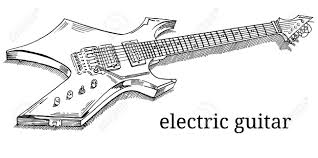 Electric guitar coloring pages printable print. Close Up Of Lying Electric Guitar Line Art Outline Coloring Royalty Free Cliparts Vectors And Stock Illustration Image 103300812