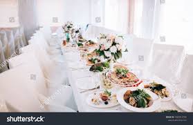 Catering Services And Table Decoration Glasses Set And Dish With Food Meal In The Wedding Restaurant Sponsored Affiliate Dec Table Decorations Catering Catering Services