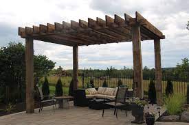 Pergola Constructed From Old Barn Beams And Floor Boards Rustic Pergola Pergola Barn Beams