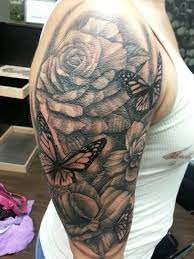 Butterflies And Roses Half Sleeve By Mike Clave Of Thoughtcrime Tattoo In Portland Or Www Rose Half Sleeve Rose And Butterfly Tattoo Half Butterfly Tattoo