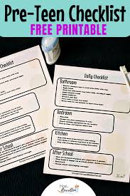 Preteen Routine Daily Checklist Free Printable