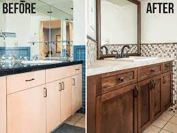 The homeowners wanted the windowless powder room to feel light and bright for guests. 11 Bathroom Vanity Makeover Ideas That We Love The Diy Nuts