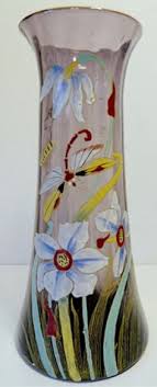 Vase Verre Emaille Signe Legras Libellule Narcisse 30 Cm Glass Art Nouveau Glass Art Art Nouveau French Art
