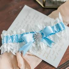 Personalized / monogrammed embroidered white lace wedding and toss garters. Ivory And Blue Lace Couture Wedding Garter House Of Elliot
