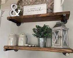 Hidden Bracket Floating Shelves Rustic Floating Shelves Open Shelf Wooden Floating Shelves Rustic Shelves Solid Wood Farmhouse Invisible In 2021 Kitchen Shelf Decor Shelf Decor Living Room Kitchen Wall Decor