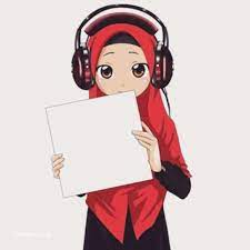 Gambar animasi muslimah pakai headset. Animasi Muslimah Tersenyum