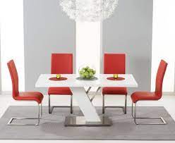 Diy red kitchen table i love this for the add black and. 160cm White High Gloss Dining Table With 6 Red Chairs Homegenies