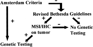 The amsterdam criteria are a set of diagnostic criteria used by doctors to help identify families which are likely to have lynch syndrome , also known as hereditary nonpolyposis colorectal cancer (hnpcc). Genetic Testing For Inherited Colon Cancer Gastroenterology