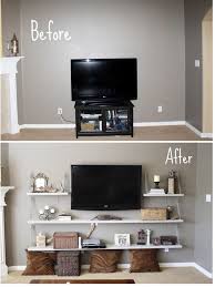 Floating Shelves Surround A Mounted Tv Living Room Diy Home Decor Home And Living