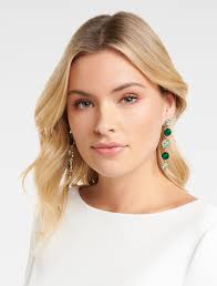 Edna Green Circle Stone Drop Earrings