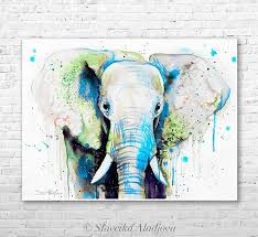 Tete D Elephant Vert Aquarelle Impression Par Slaveika Aladjova Art Animaux Illustration Decor A La Mais Watercolor Elephant Elephant Art Elephant Painting