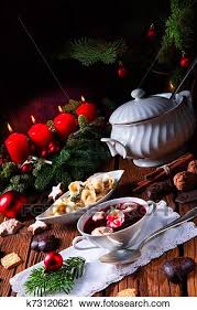 This number is the symbol of the richness, twelve. Traditional Polish Christmas Eve Borscht With Dumplings Stock Image K73120621 Fotosearch