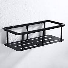 Lifxx Fashion Wall Mounted Bathroom Shelf 304 Stainless Steel Organiser Holder Storage Basket Black Kitchen Rack Rectangle Brack Shelves Black Kitchens Storage