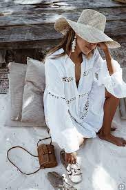 Summervibes Dress Zomerjurk Bohemian White Wit Slippers Crossbody Tas Hat Hoed Oorbellen Beach St Summer Fashion Summer Outfits Fashion