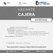Vacante Cajera Servicio Nacional De Empleo Chihuahua Facebook