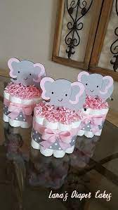 Set Of 3 Pink And Gray Elephant Mini Diaper Cake Baby Shower Etsy In 2021 Girl Baby Shower Centerpieces Baby Shower Centerpieces Baby Shower Balloons