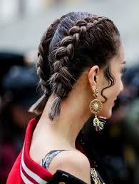 Simple two braids hairstyle, this is looks very suitable for street style outfit also cutest choice for young ladies cute curled hairstyle with braided top, looks totally lovely for short haired women 20 Stunning Braids For Short Hair You Will Love The Trend Spotter