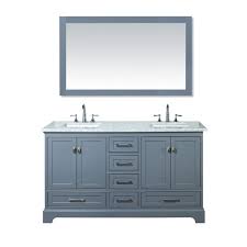 Water creation 60 inch double sink bathroom vanity with matching framed mirror and faucet from the madalyn collection. Stufurhome Newport Grey 60 Inch Double Sink Bathroom Vanity With Mirror Walmart Com Walmart Com