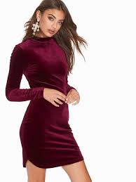 In Velvet Dress Burgundy Cocktail Dress Turtle Neck Dress Long Sleeve Velvet Dress
