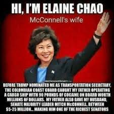 That's where i laid my first foot on america. Hi I M Elaine Chao Mcconnell S Wife Freethoughtroulccu Before Trump Nominated Me As Transportation Secretaby The Colombian Coast Guard Caught My Father Operating A Cargo Ship With 90 Pounds Of Cocaine On Board