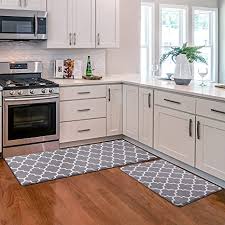 A kitchen adorned with gray cabinets, and the right matching colors, is far from dull or depressing. Amazon Com Kmat Kitchen Mat 2 Pcs Cushioned Anti Fatigue Kitchen Rug Waterproof Non Slip Kitchen Mats And Rugs Heavy Duty Pvc Ergonomic Comfort Foam Rug For Kitchen Floor Home Office Sink Laundry Grey Kitchen