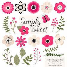 Cute Flowers Clipart In Hot Pink Hot Pink Vector Flowers Etsy In 2020 Flower Clipart Clip Art Vector Flowers