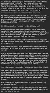 Meet new people and get to know someone that's rite for me. Relationships Txt On Twitter Girlfriend 20f Is Trying To Fly Me 21f To South Korea To Meet Find My Soulmate Who She Thinks Is Her Favourite Singer She Says She Loves Me But That