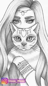 Adult Coloring Page Girl Portrait And Cat Colouring Sheet Animals Pdf Printable Anti Stress Relaxing Zentangle Line Art 2020 Anime Kroki Boyama Sayfalari Cizim Egitimleri