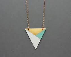 Brushed Brass Triangle Necklace Blue White Bronze Etsy Triangle Necklace Geometric Jewelry Modern Geometric Jewelry