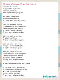 chorus near, far, wherever you are i believe that the heart does go on once more, you open the door and you're here in my heart and my heart will go on and on. La La Laaa My Heart Will Go On Cover Celine Dion Slova Pesni