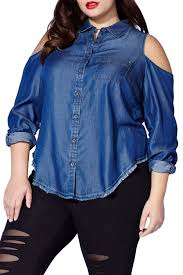 Mblm By Tess Holliday Chambray Cold Shoulder Shirt Plus Size Nordstrom Rack