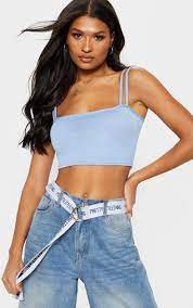 Baby Blue Jersey Double Strap Top Tops Prettylittlething