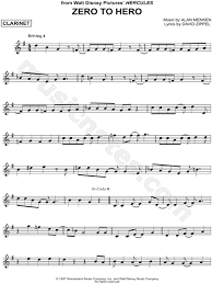 Easy clarinet songs for the beginning student. Zero To Hero From Walt Disney S Hercules Sheet Music Clarinet Solo In G Major Download Print Sku Mn0132922
