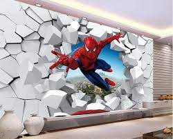 Custom 3d Photo Wallpaper Stereoscopic Spiderman White Bricks In 2021 Custom Photo Wallpaper Spiderman Room Brick Wallpaper Bedroom