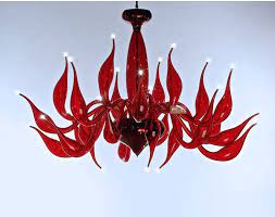 Italy Swan Chandelier Modern Murano Chandeliers Creative Art Glass Chandelier Light 24 Head Red Transpa Glass Chandelier Blown Glass Chandelier Red Chandelier